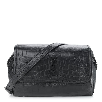 Saint Laurent Crocodile Embossed Matelasse Monogram Niki Body Bag Black 1 of 9