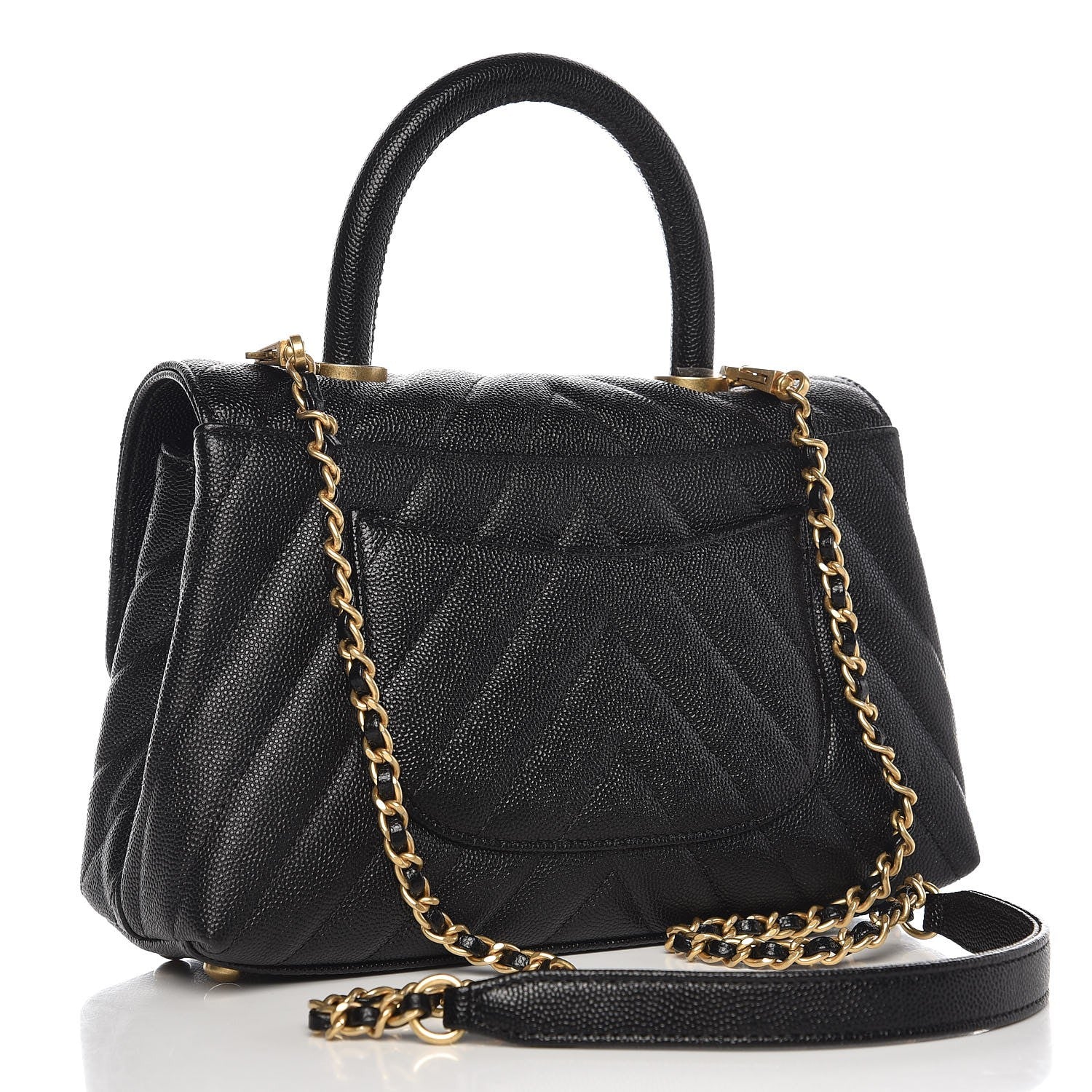 Chanel Caviar Chevron Quilted Mini Coco Handle Flap Black 3 of 8