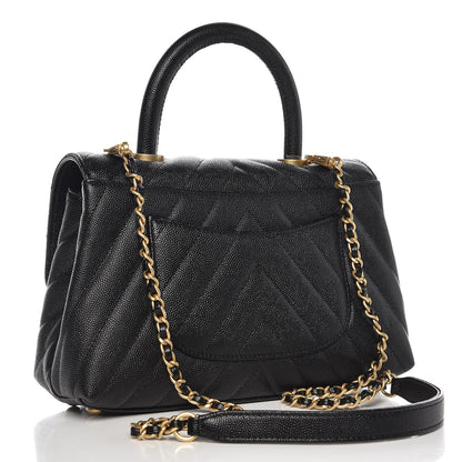 Chanel Caviar Chevron Quilted Mini Coco Handle Flap Black 3 of 8
