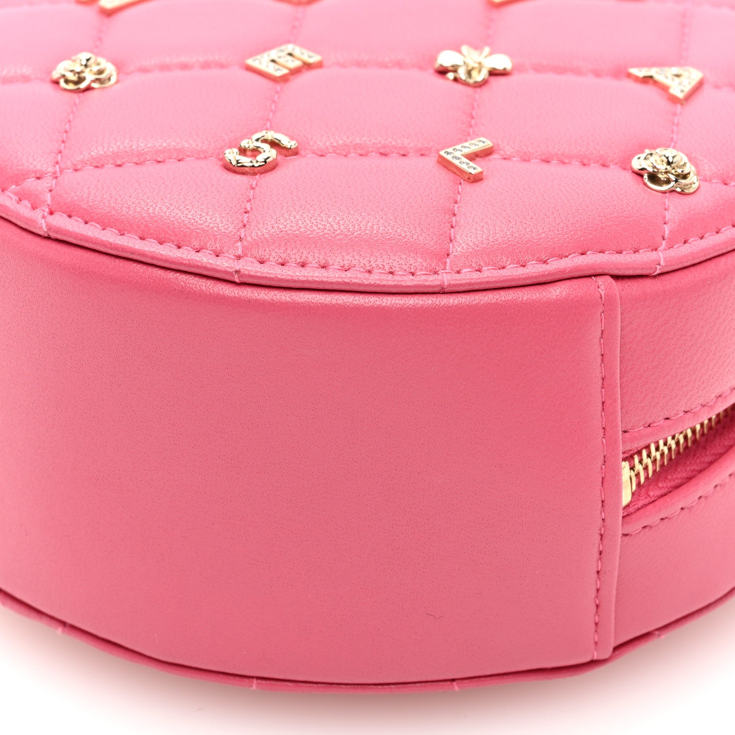 Chanel Lambskin Quilted Studded Round Clutch With Chain Dark Pink 10 of 10