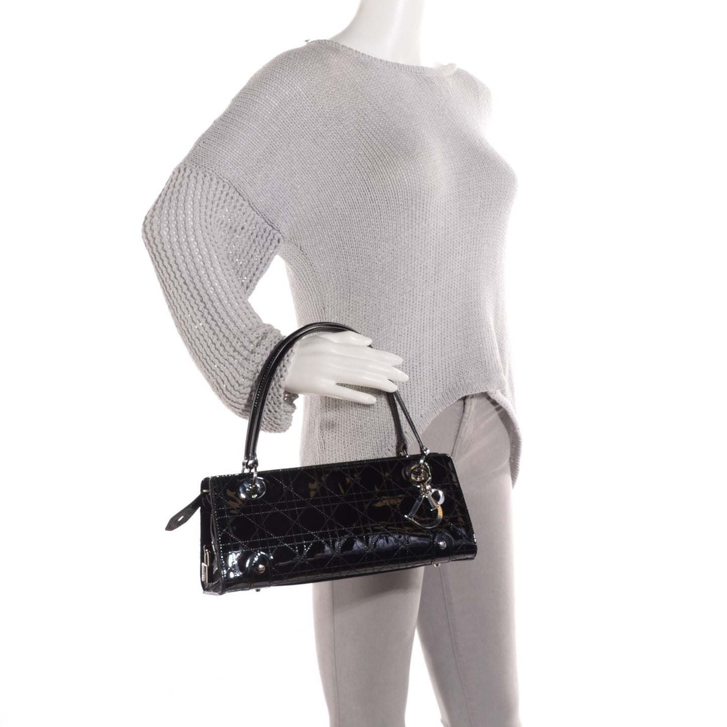 Patent Cannage Stitched East West Lady Dior Black