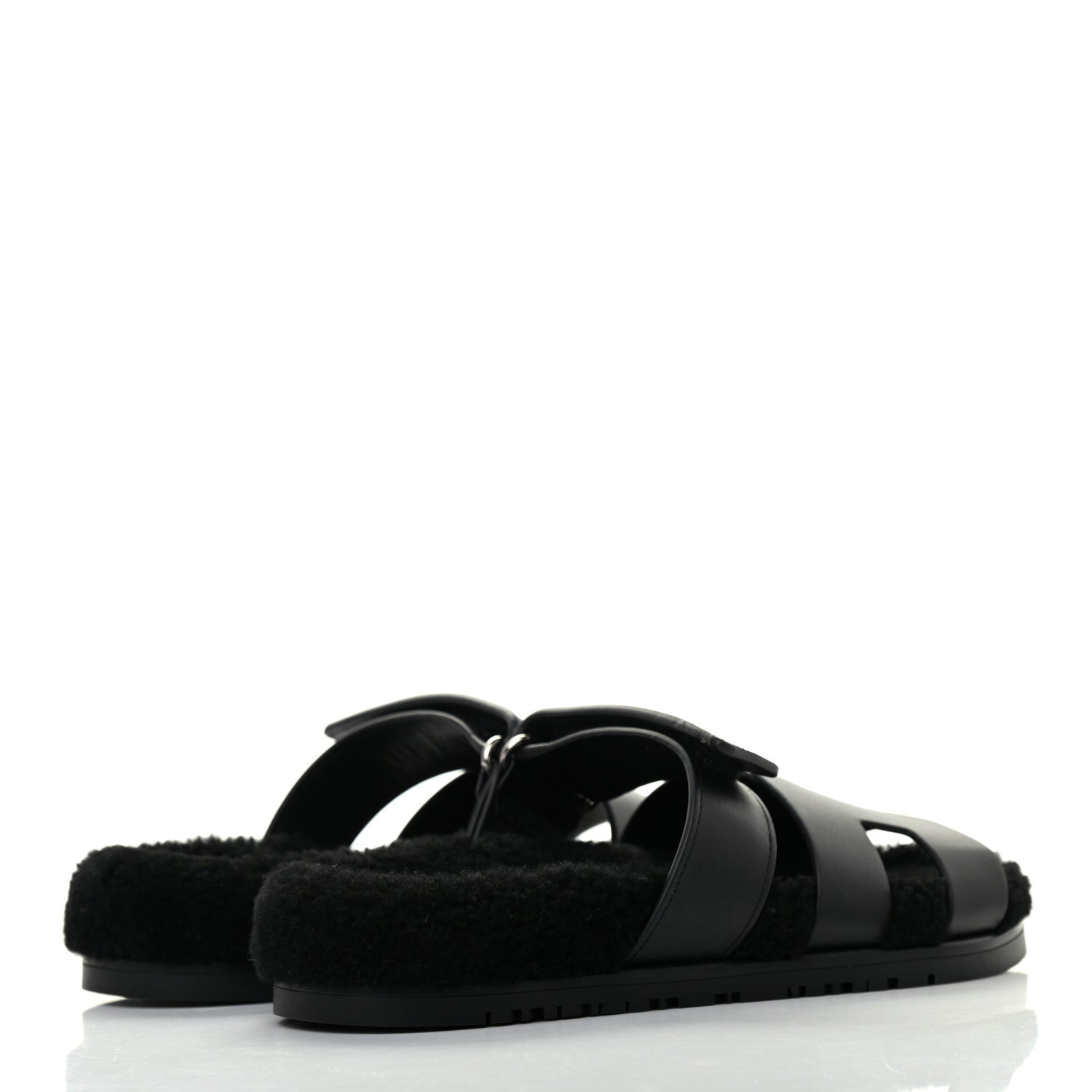 Hermes Calfskin Woolskin Womens Chypre Sandals 37 Black 4 of 8
