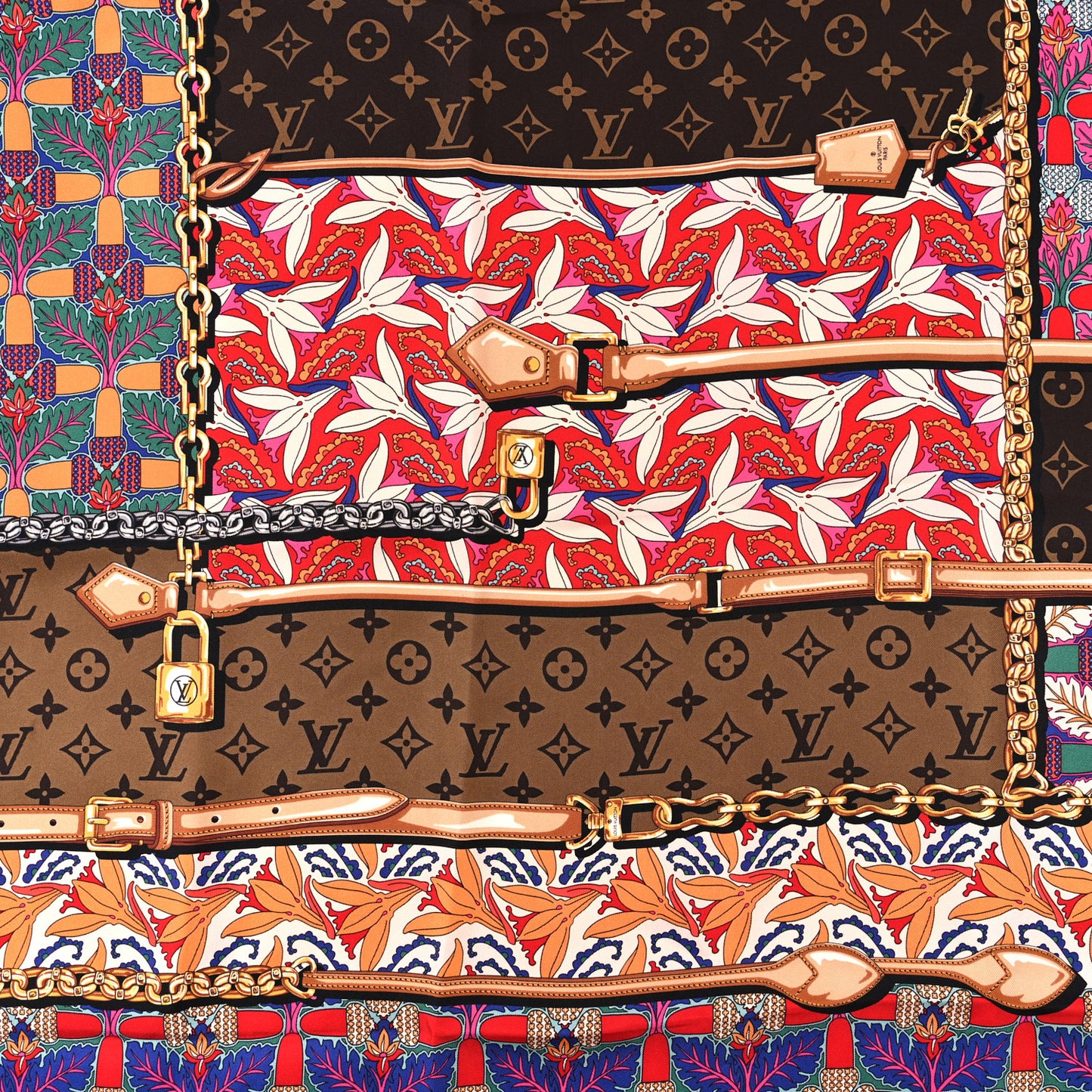 Silk Monogram Confidential Garden Square Scarf Brown Multicolor