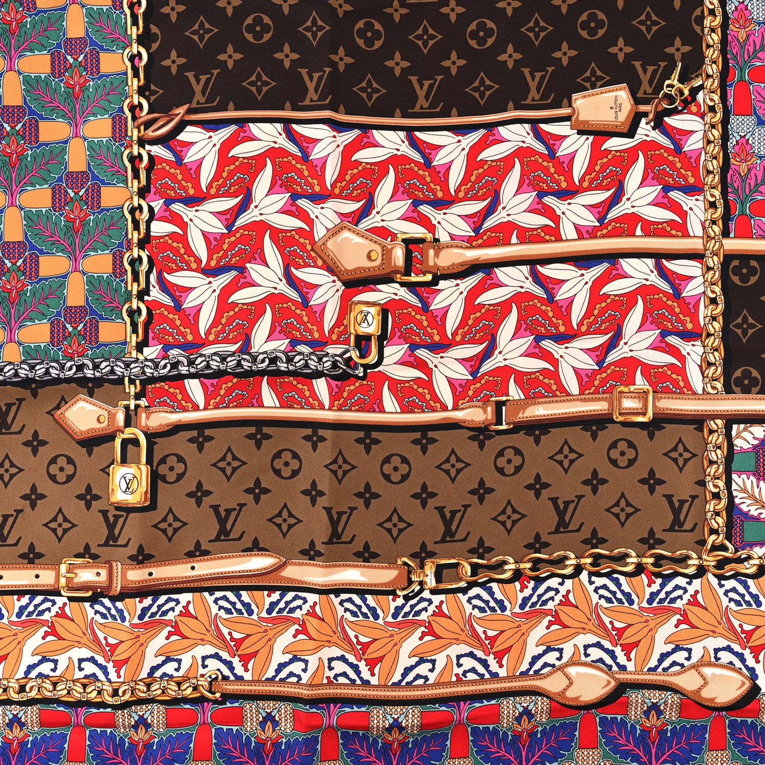Louis Vuitton Silk Monogram Confidential Garden Square Scarf Brown Multicolor 2 of 4