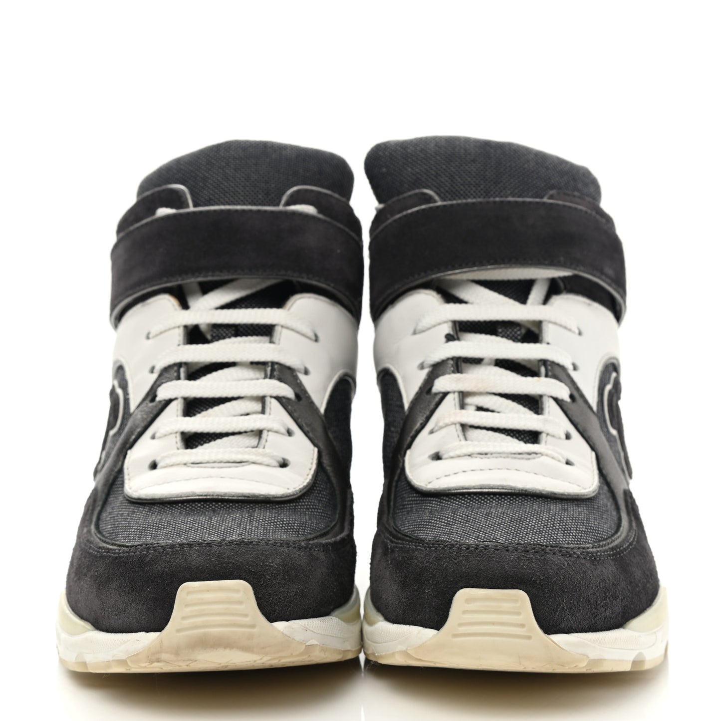 Canvas Goatskin CC High Top Sneakers 37 Black White