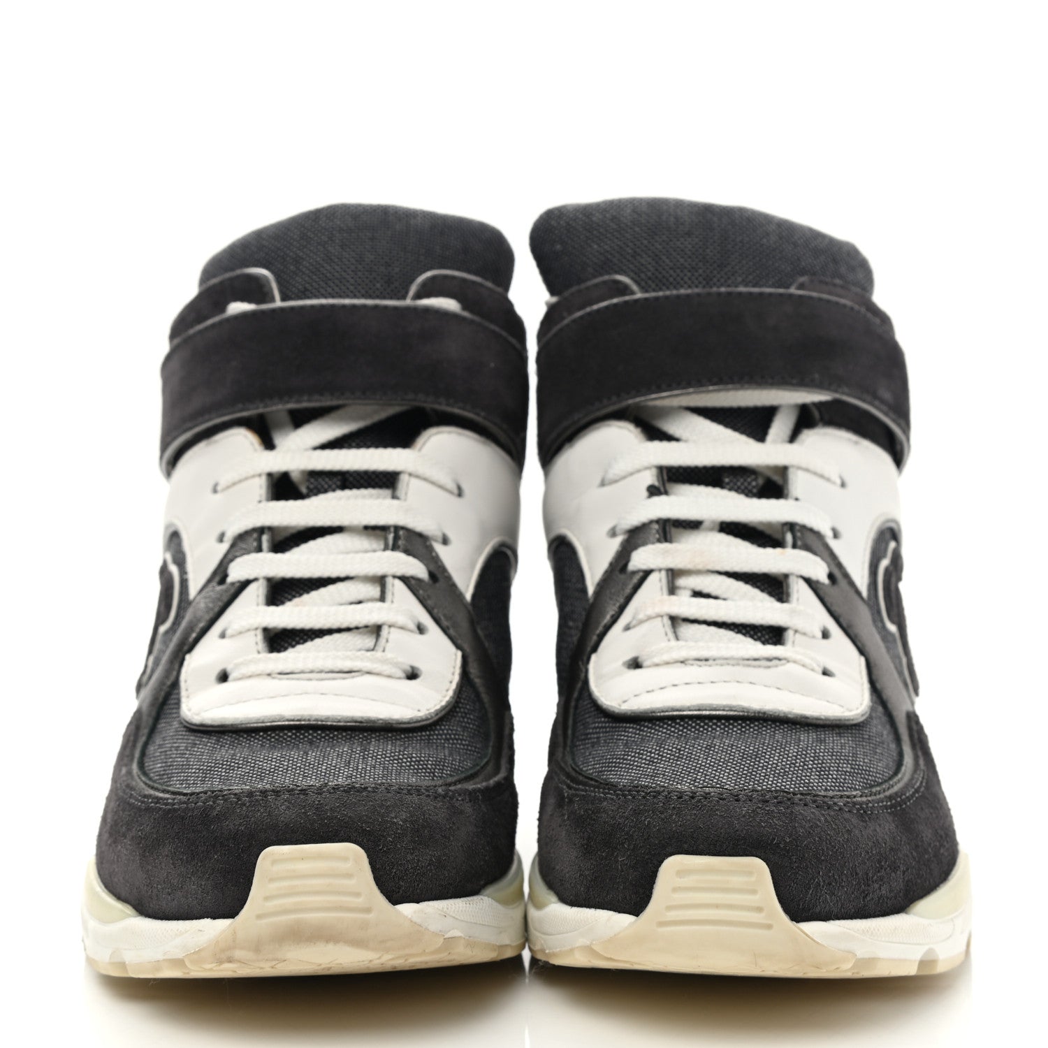Chanel Canvas Goatskin CC High Top Sneakers 37 Black White 2 of 12