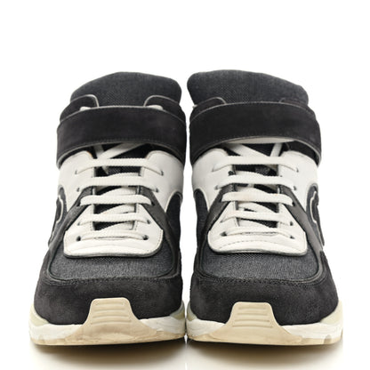 Chanel Canvas Goatskin CC High Top Sneakers 37 Black White 2 of 12