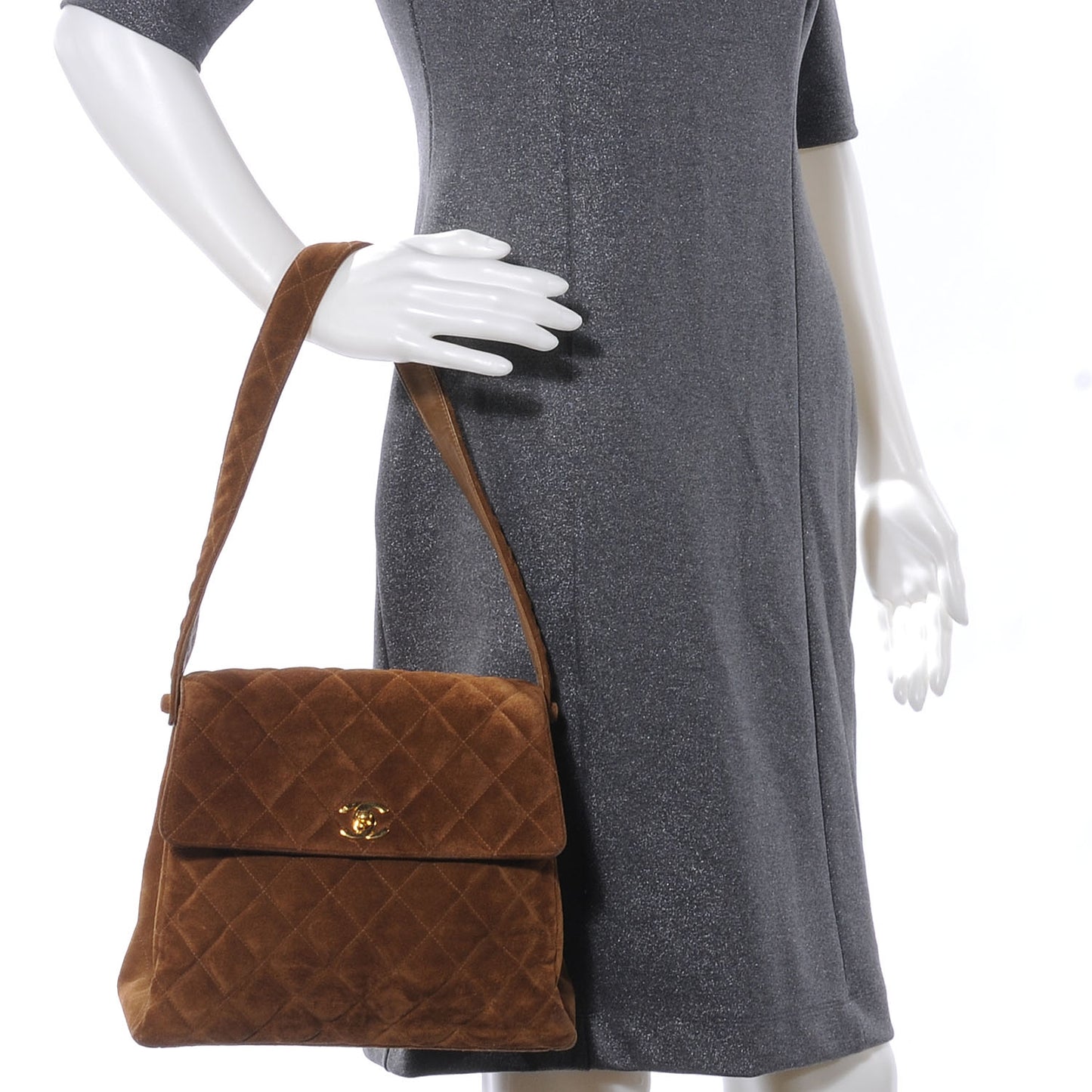 Suede Quilted Shoulder Bag Brown