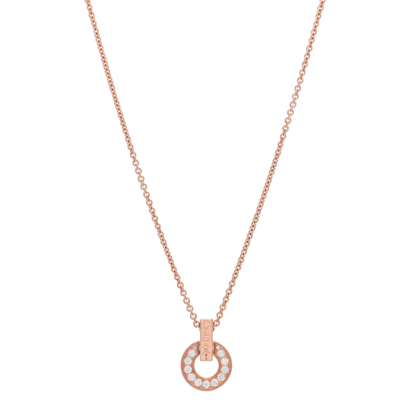 18K Rose Gold Diamond BVLGARI BVLGARI Open Work Pendant Necklace