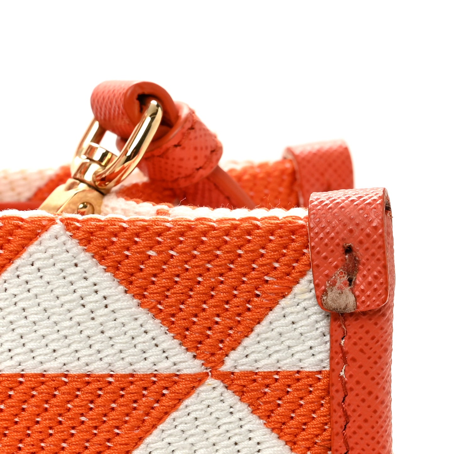 Jacquard Saffiano Triangolo Symbole Embroidered Small Tote Arancio White