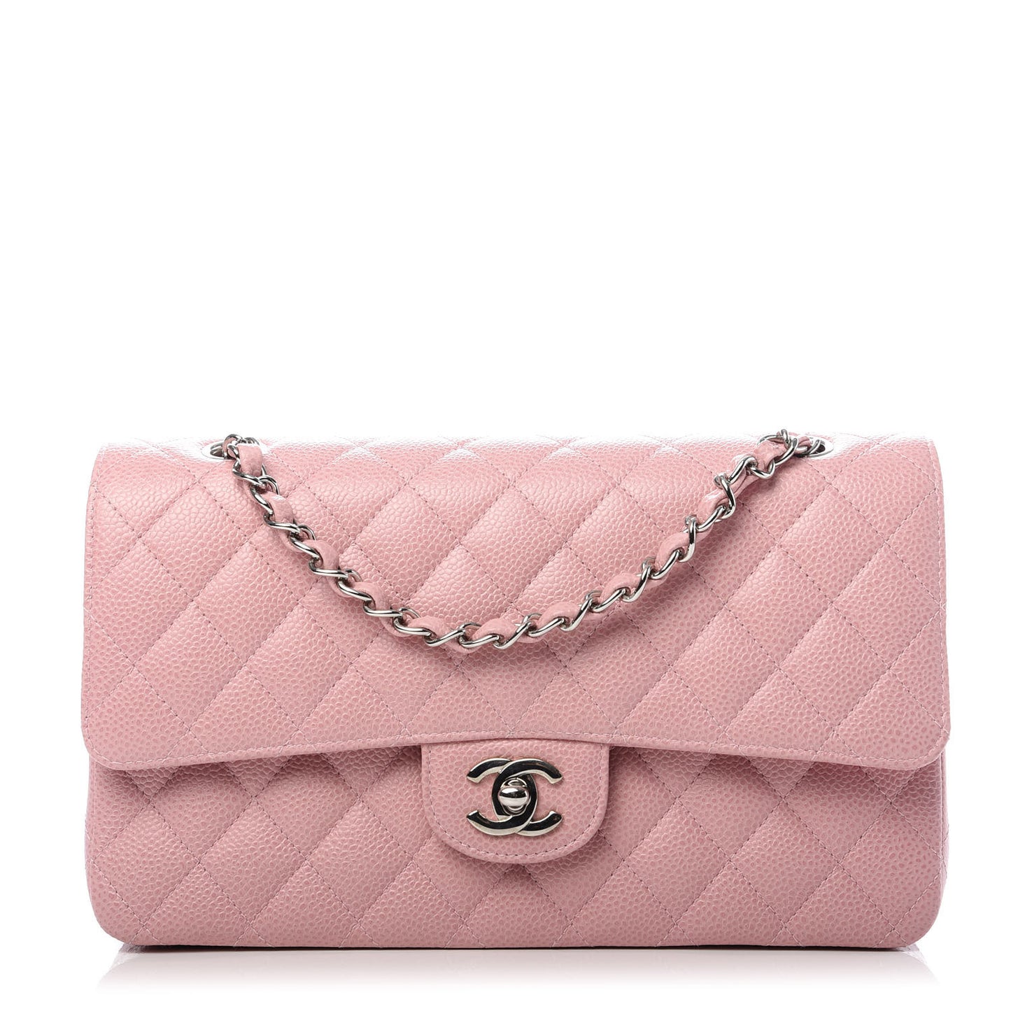 Caviar Quilted Medium Double Flap Pink