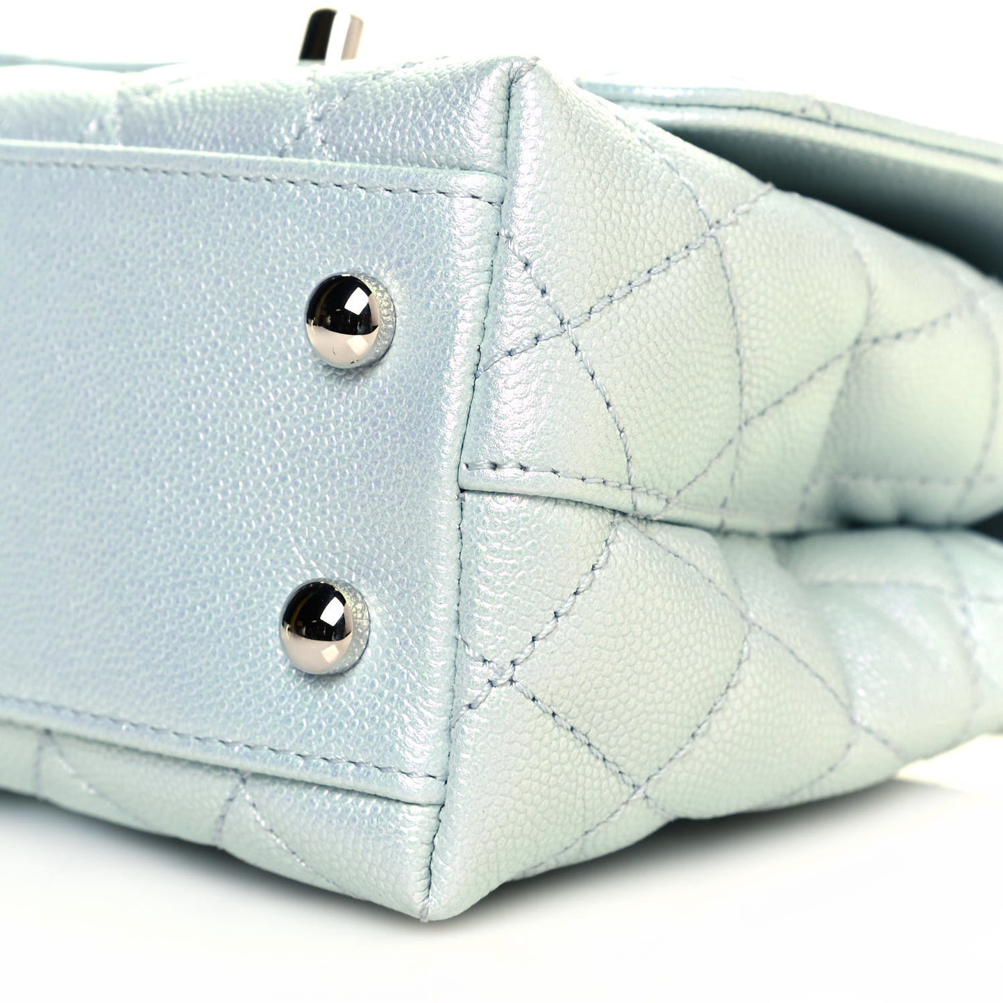 Iridescent Caviar Quilted Extra Mini Coco Handle Flap Light Blue