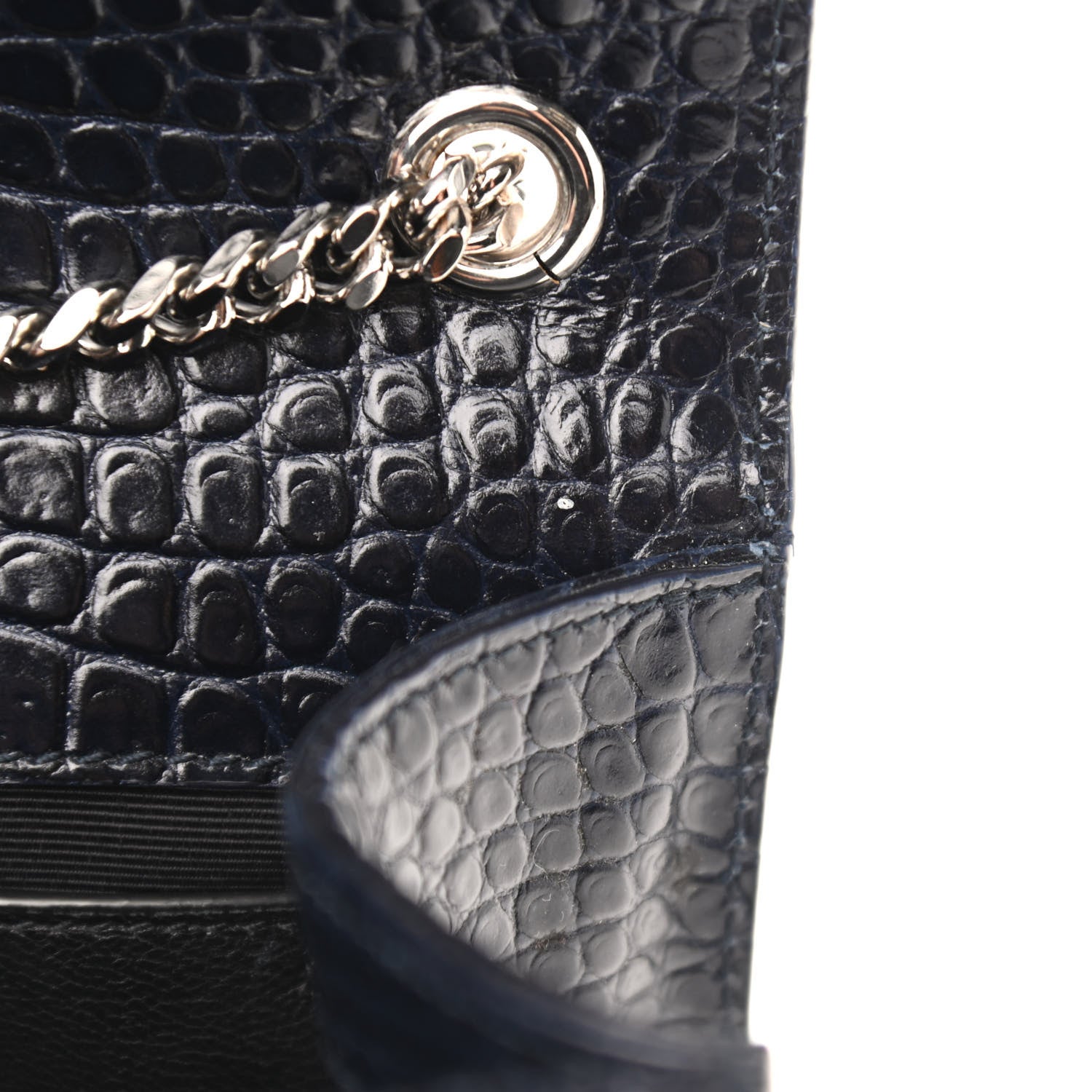 Saint Laurent Calfskin Crocodile Embossed Medium Classic Monogram Kate Tassel Satchel Blue Sapphire 6 of 8