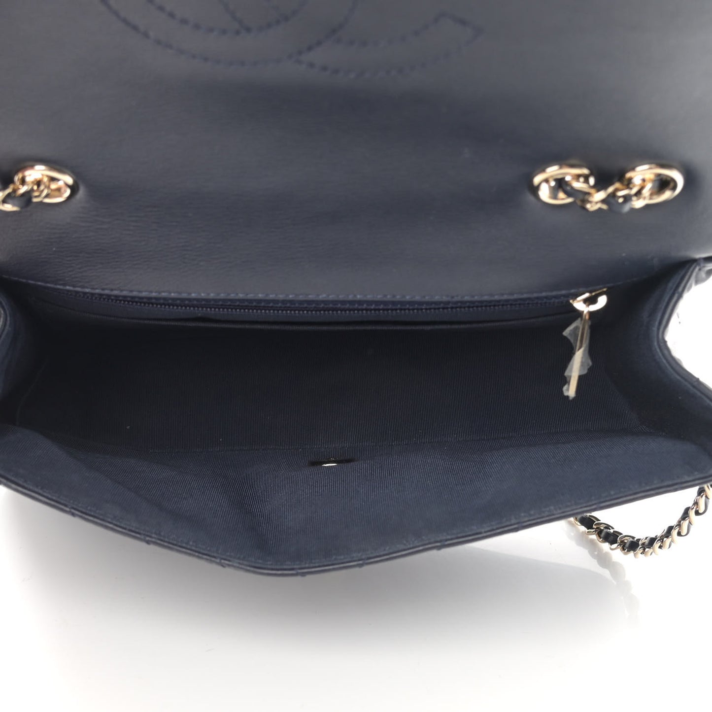 Calfskin Chevron Quilted Small Statement Flap Navy