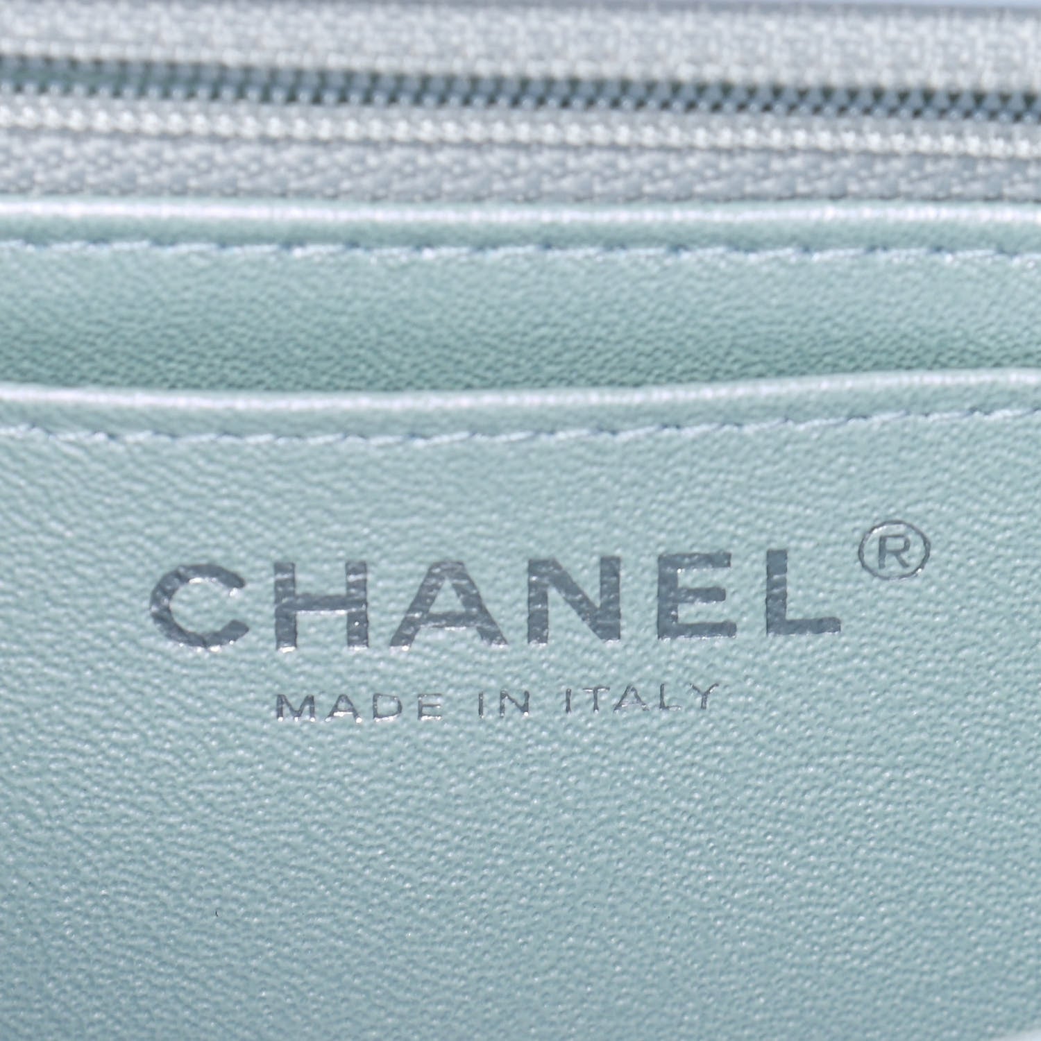 Chanel Iridescent Calfskin Quilted Mini Rectangular Flap Light Blue 6 of 9