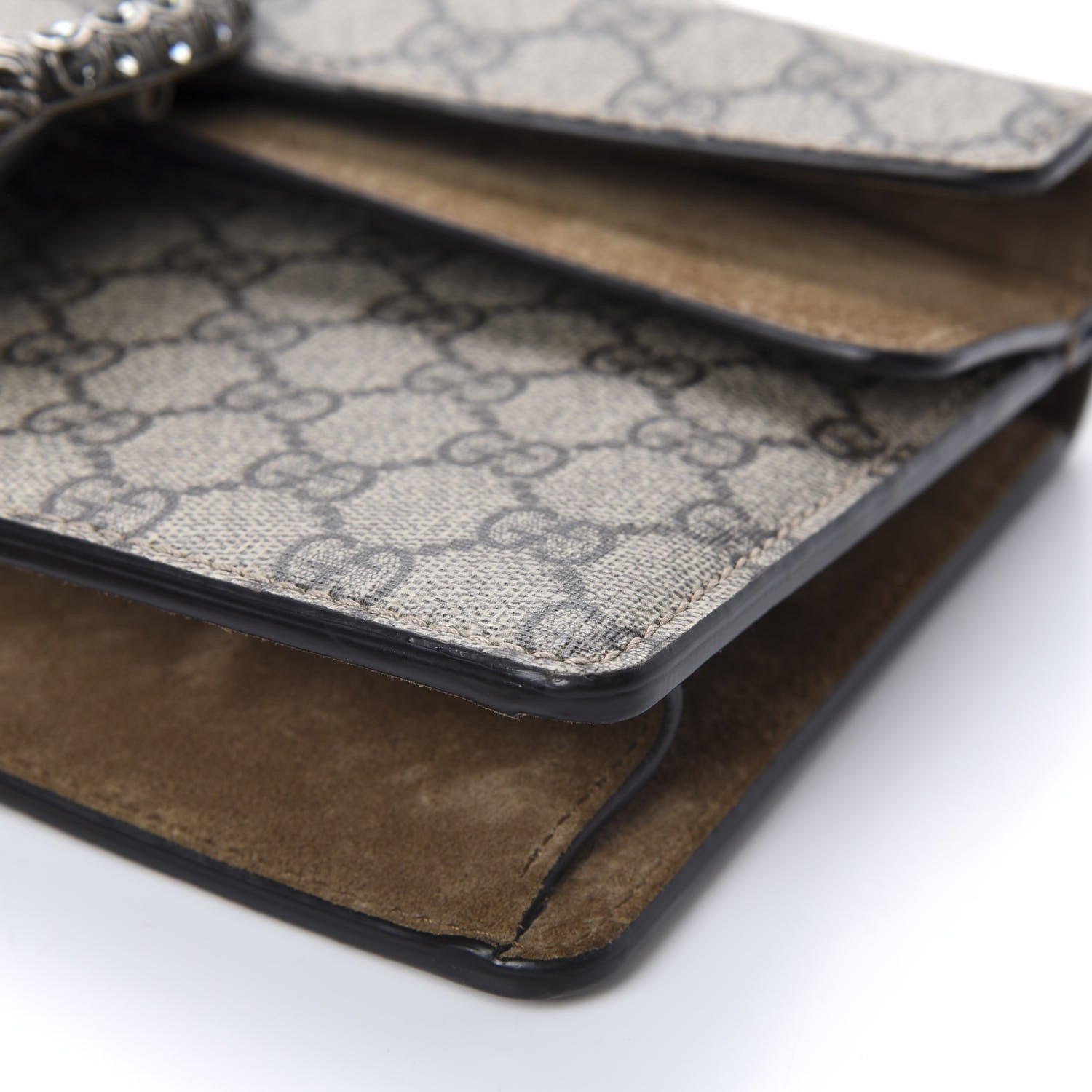 Gucci GG Supreme Monogram Suede Crystal Small Dionysus Shoulder Bag Beige Ebony Taupe 6 of 10