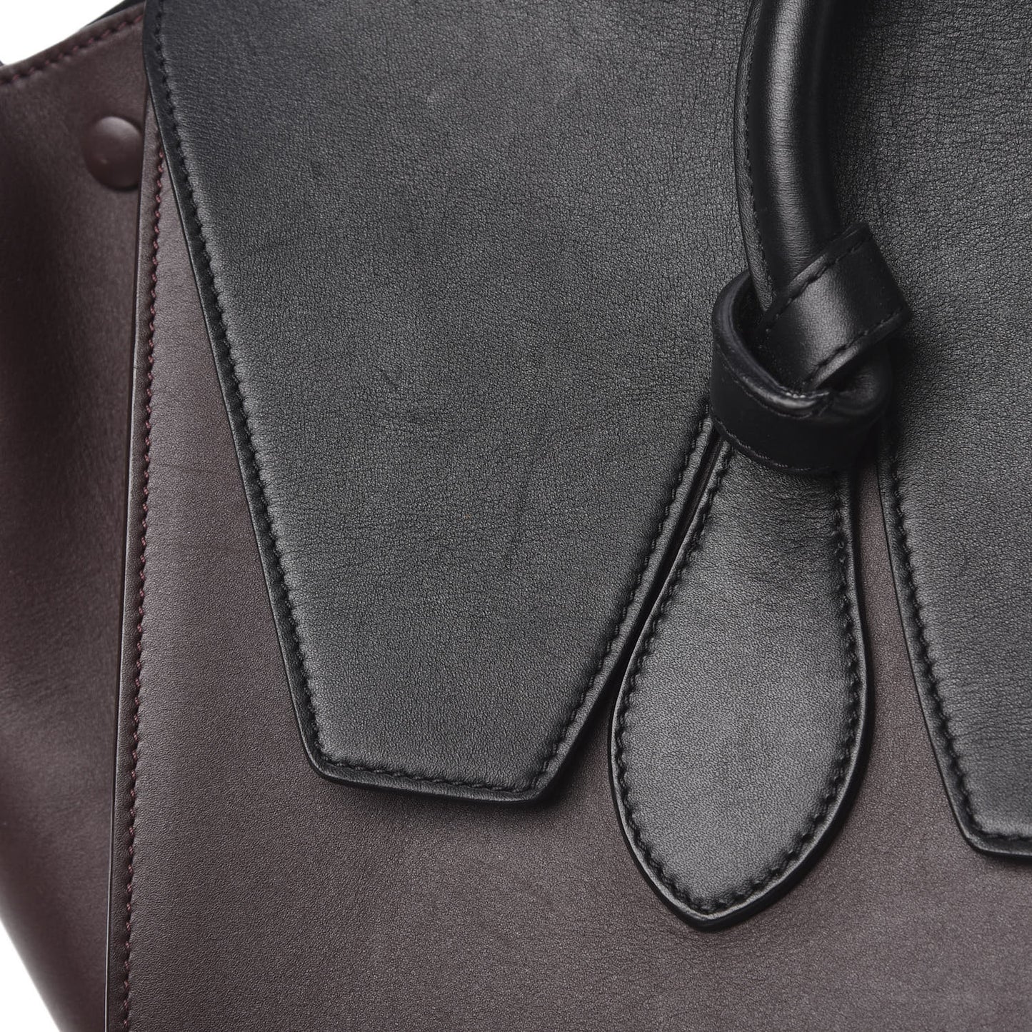 Smooth Calfskin Large Bi-Color Tie Knot Tote Black Burgundy