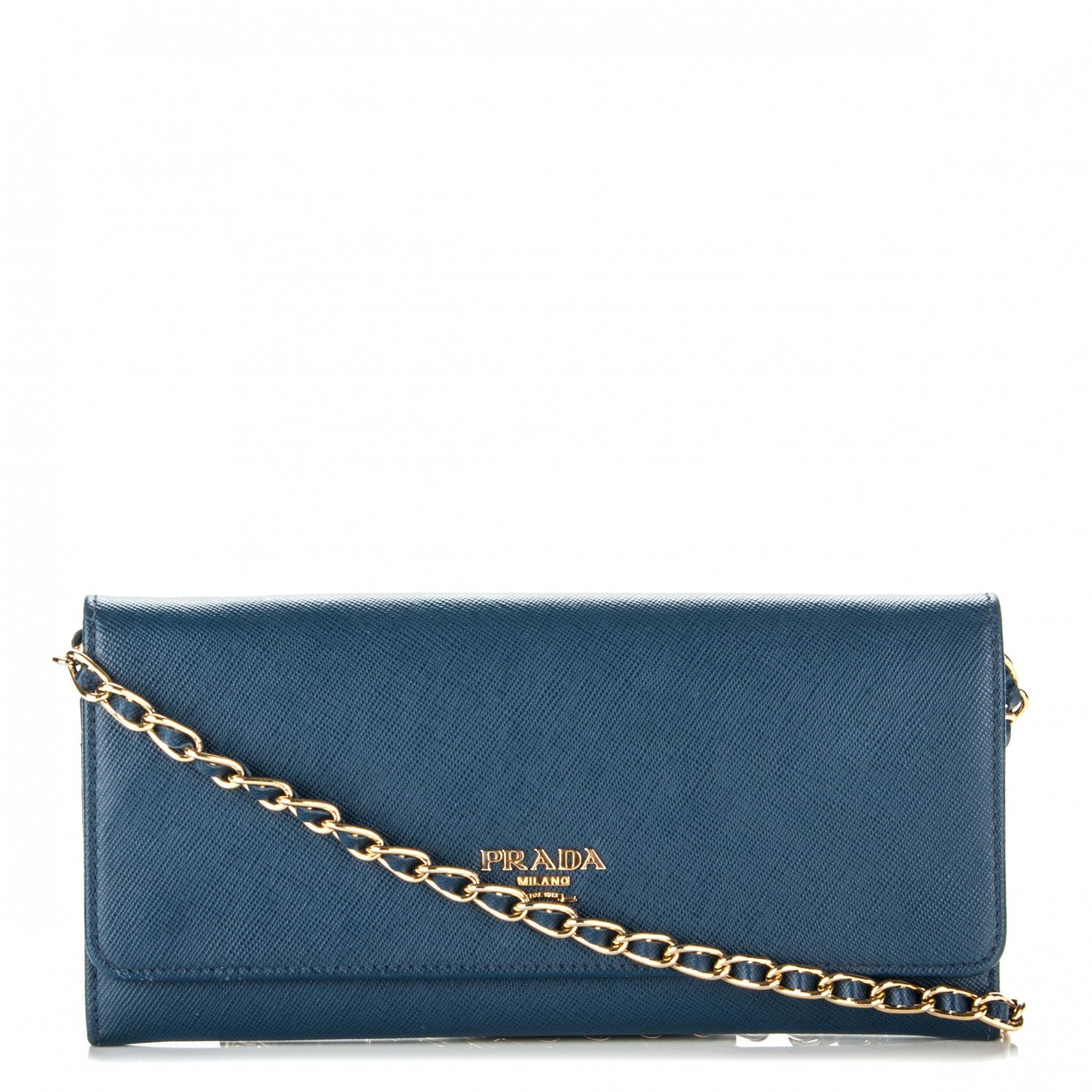 Prada Saffiano Metal Oro Chain Wallet Bleuette 1 of 7