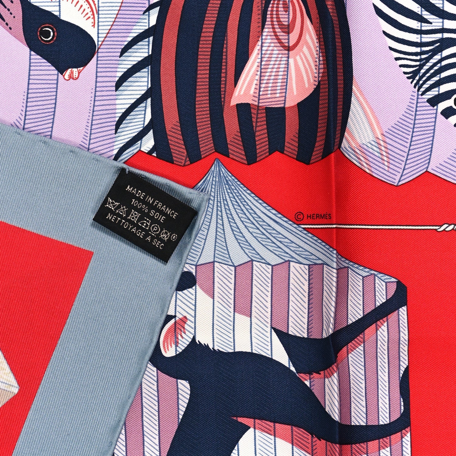 Hermes Silk Lanternes Ballons et Cocardes Scarf 90 Gris Rouge Mauve 3 of 4