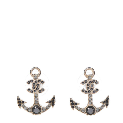 Chanel Crystal CC Anchor Earrings Gold Black Grey 1 of 5