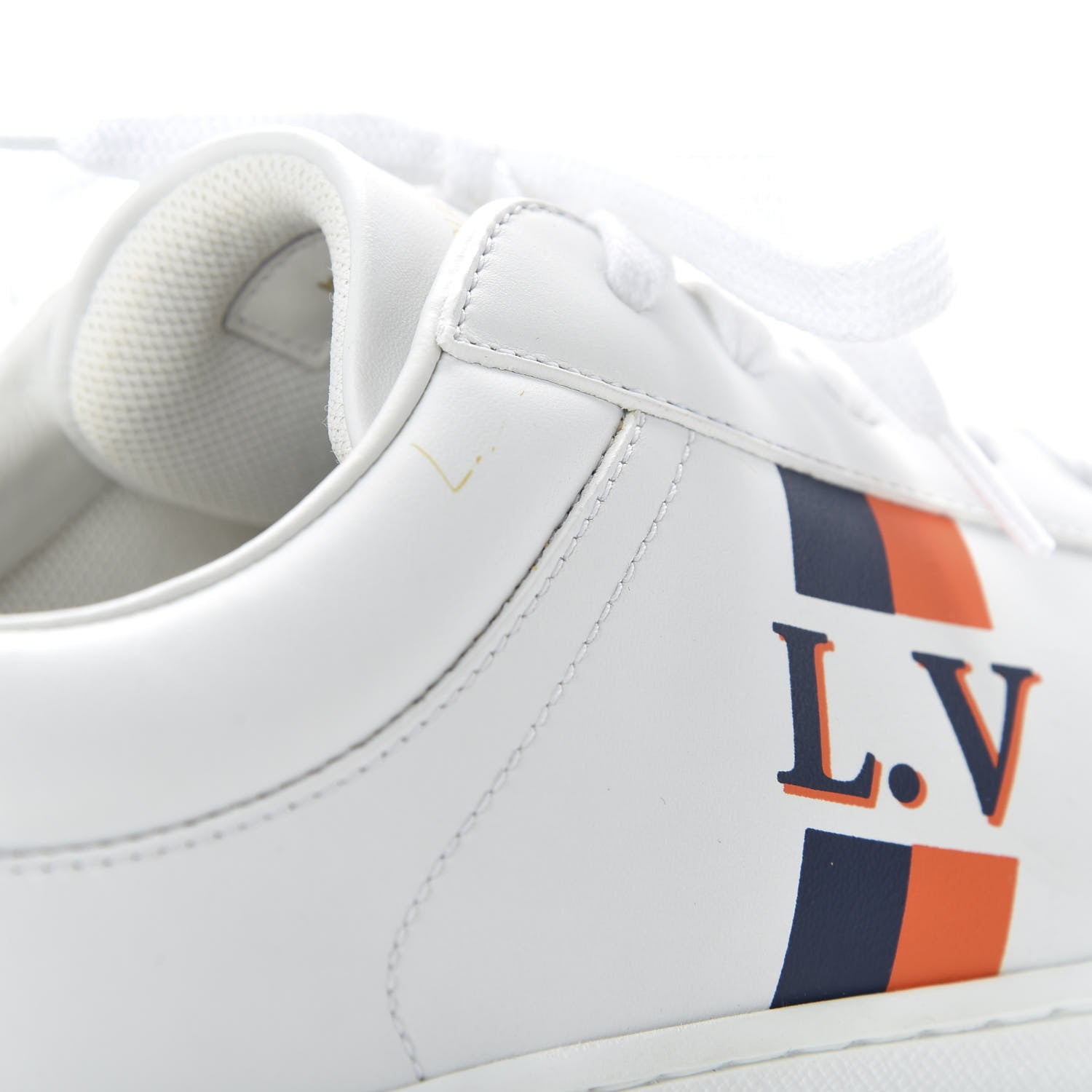 Louis Vuitton Calfskin Mens Luxembourg Sneakers 7 White Orange Navy 10 of 13
