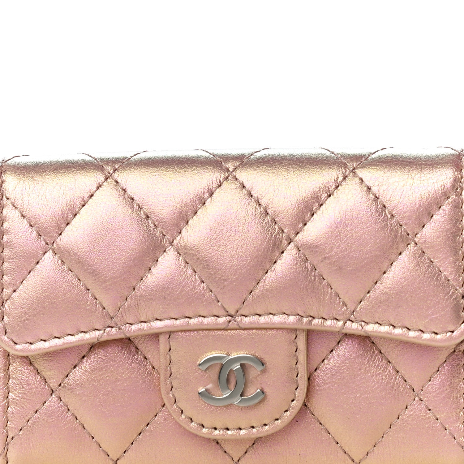 Chanel Iridescent Calfskin Quilted Flap Card Holder Wallet Pink 9 of 18