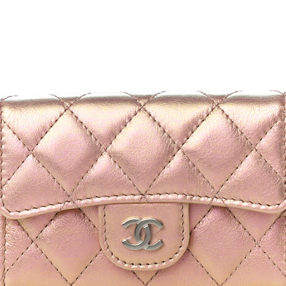 Chanel Iridescent Calfskin Quilted Flap Card Holder Wallet Pink 9 of 18