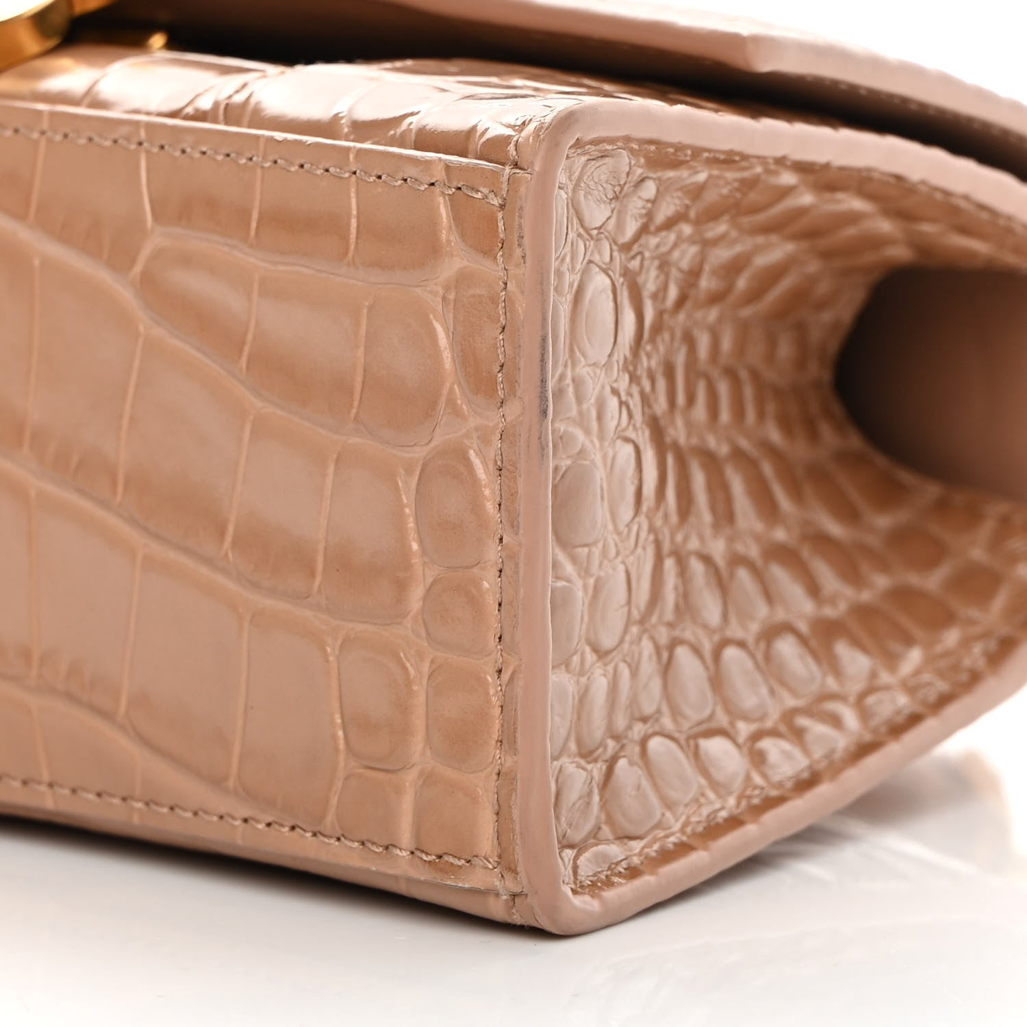 Balenciaga Shiny Calfskin Crocodile Embossed Hourglass Top Handle Bag XS Nude Beige 11 of 16
