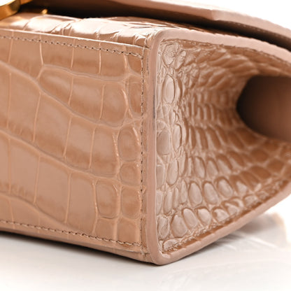 Balenciaga Shiny Calfskin Crocodile Embossed Hourglass Top Handle Bag XS Nude Beige 11 of 16