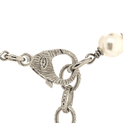 Chanel Metal Pearl Crystal Bead CC Long Necklace Silver Black 4 of 6