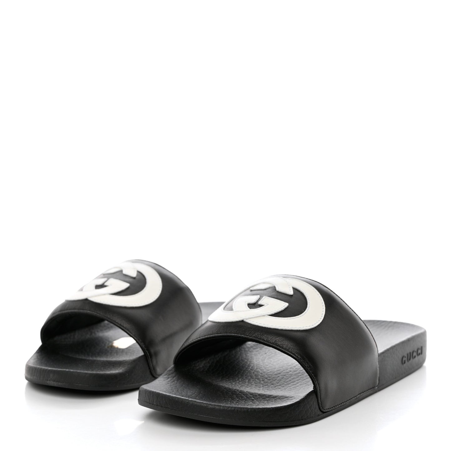 Nappa Miro Soft Calfskin Interlocking G Mens Slide Sandals 9 Black White