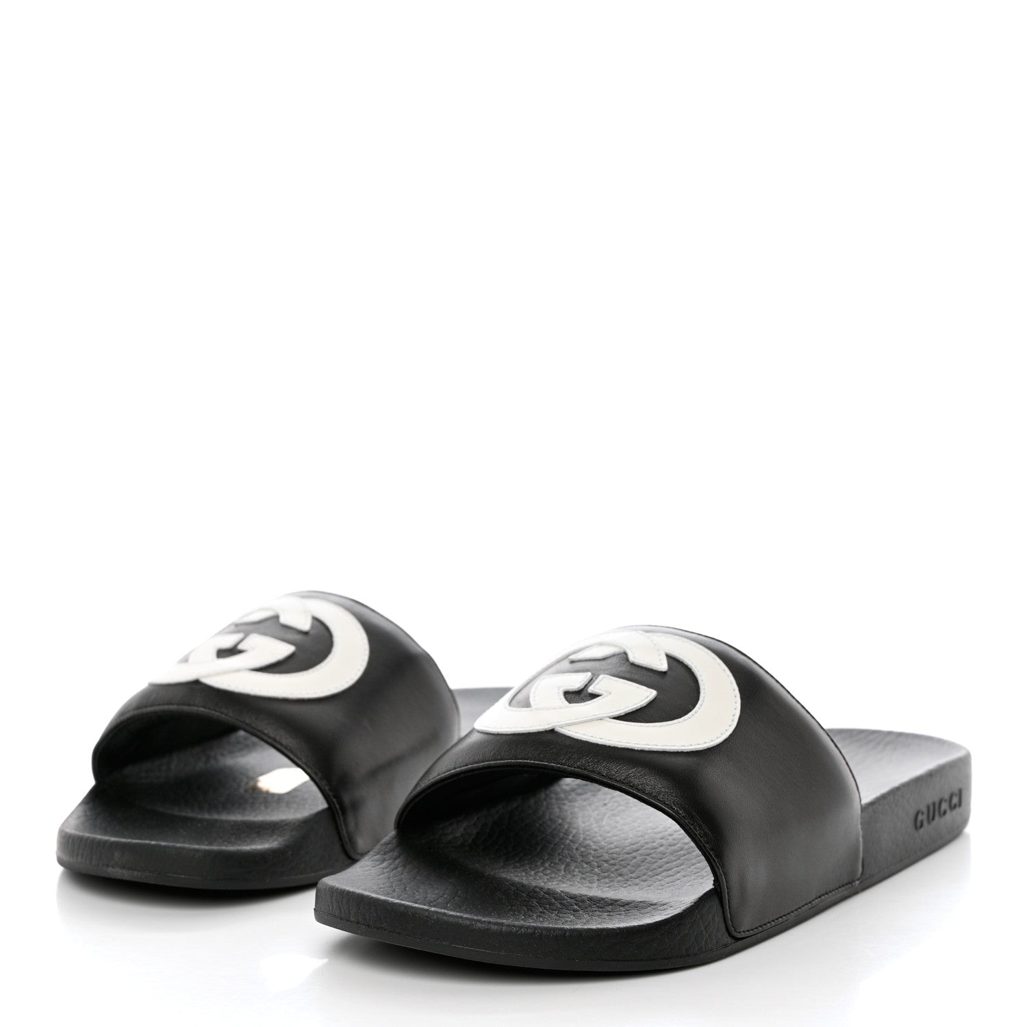 Gucci Nappa Miro Soft Calfskin Interlocking G Mens Slide Sandals 9 Black White 3 of 10