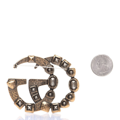 Gucci Metal Crystal Double G Brooch Aged Gold Multicolor 2 of 6