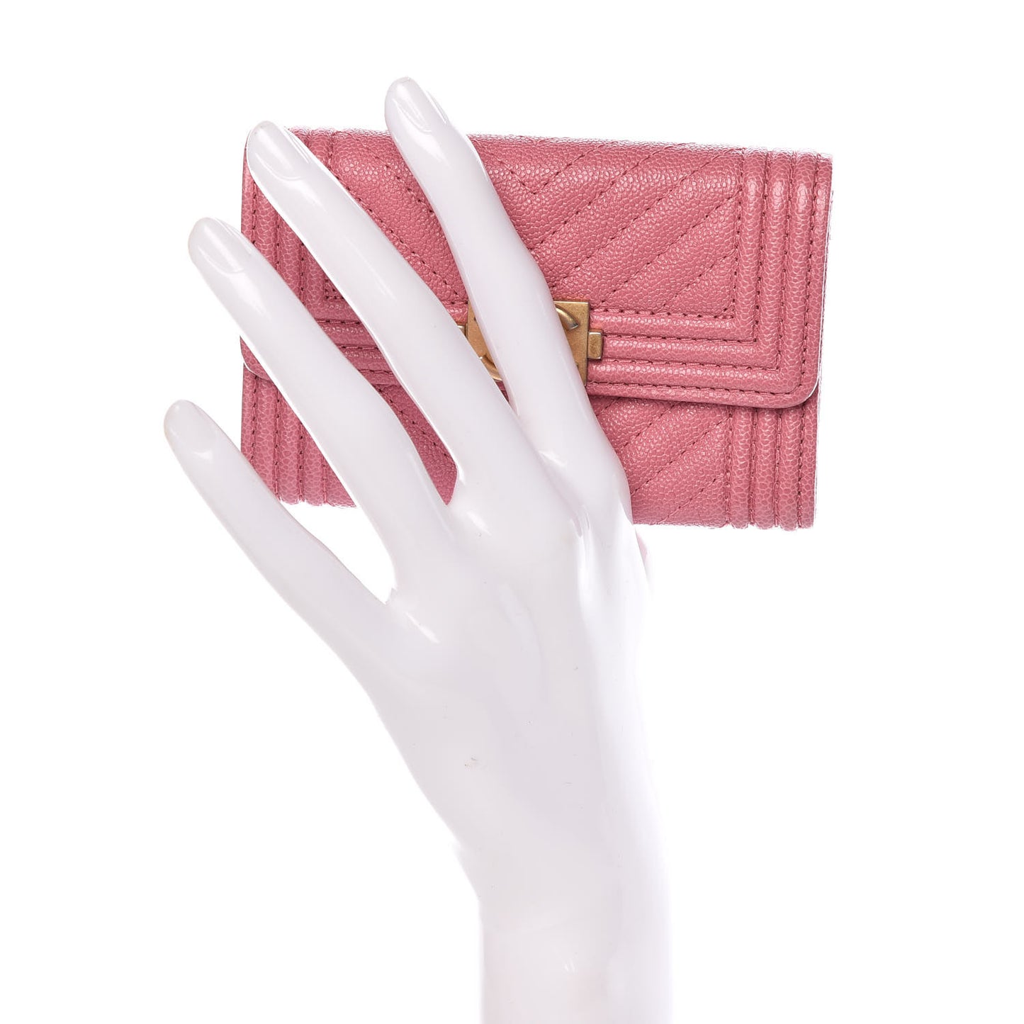 Caviar Chevron Quilted Boy Card Holder Wallet Dark Pink