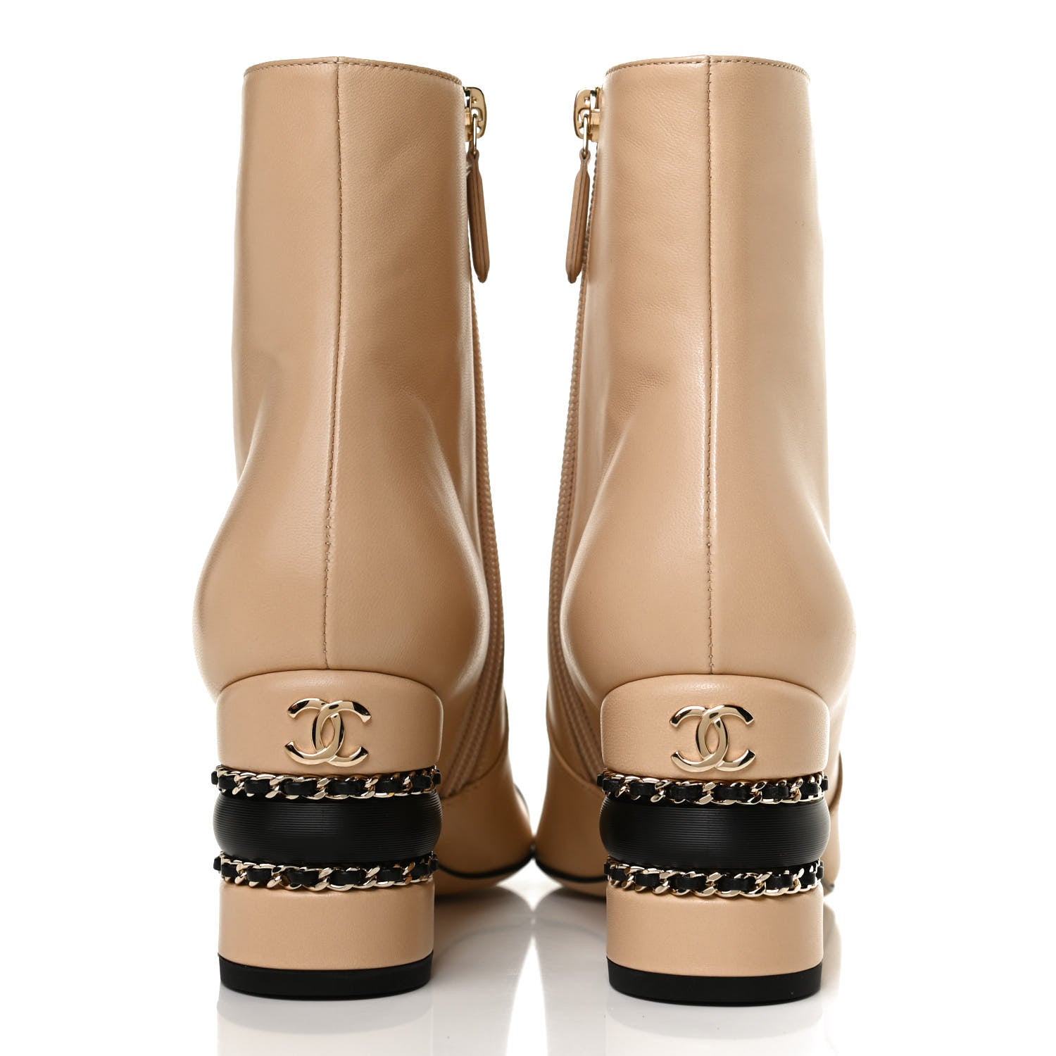 Chanel Lambskin Double Stack Chain Cap Toe Boots 37 Beige Black 6 of 11