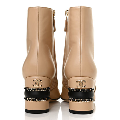 Chanel Lambskin Double Stack Chain Cap Toe Boots 37 Beige Black 6 of 11