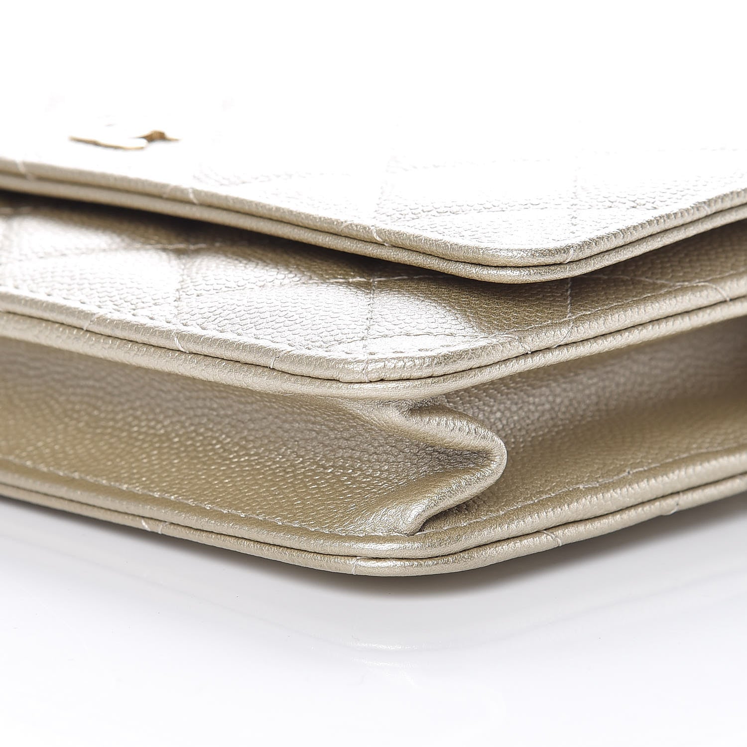 Chanel Pearly Caviar Quilted Wallet On Chain WOC Light Gold 10 of 11