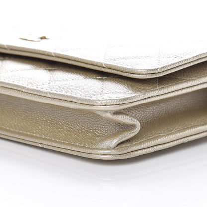 Chanel Pearly Caviar Quilted Wallet On Chain WOC Light Gold 10 of 11