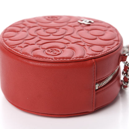 Chanel Goatskin Camellia Quilted Round Clutch With Chain Red 6 of 10