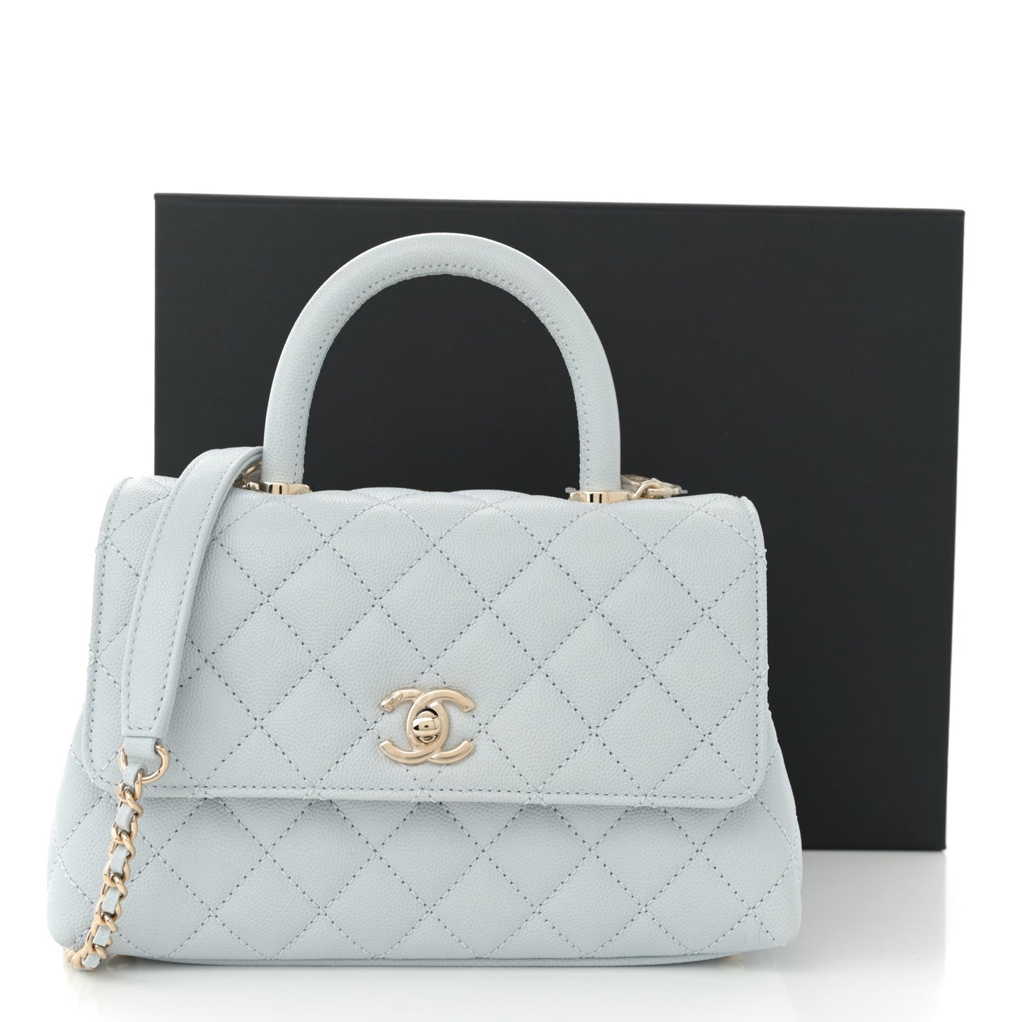 Caviar Quilted Mini Coco Handle Flap Light Blue