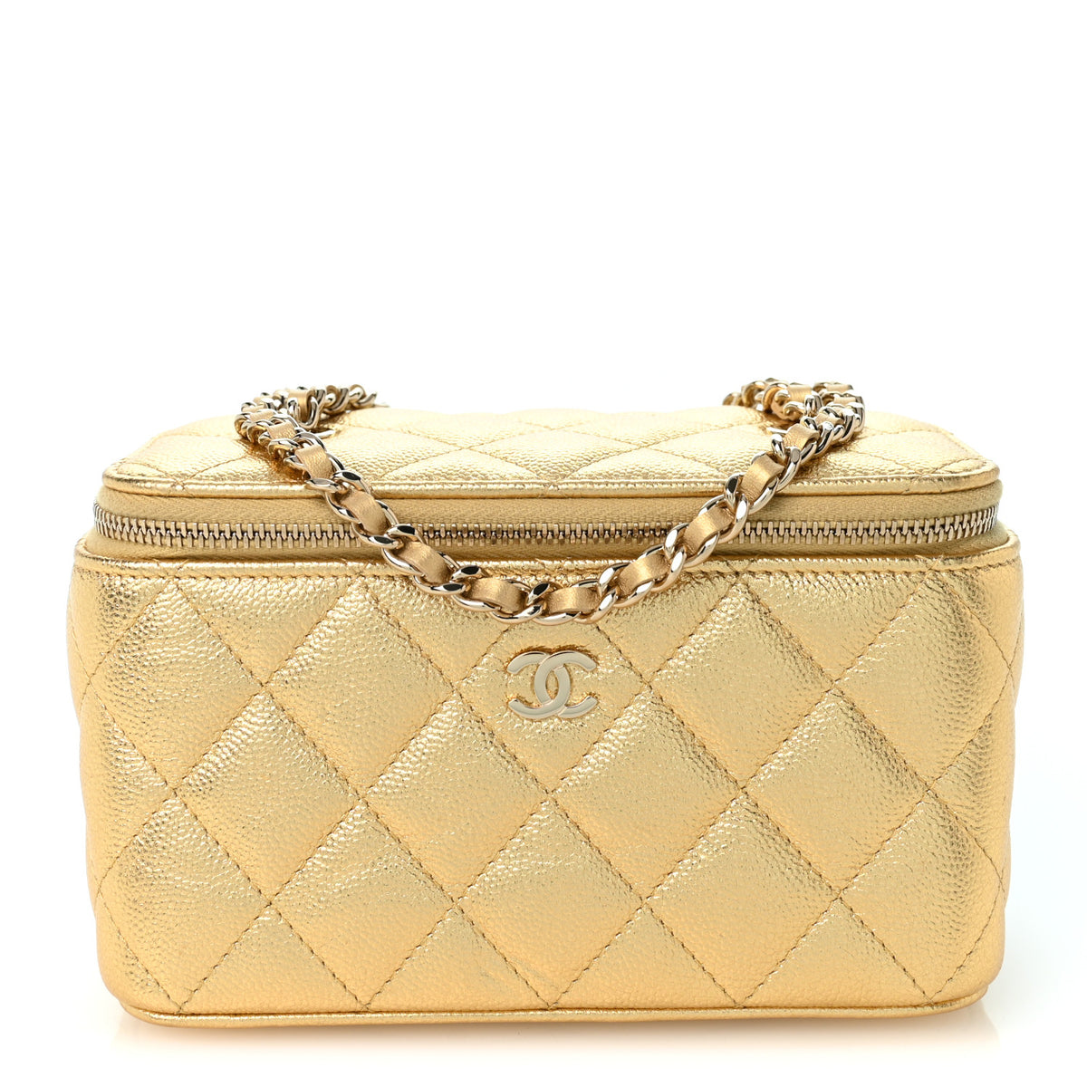 Chanel Metallic Caviar Quilted Small Vanity Case With Chain Gold 1 of 10