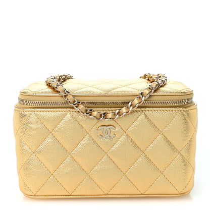 Chanel Metallic Caviar Quilted Small Vanity Case With Chain Gold 1 of 10