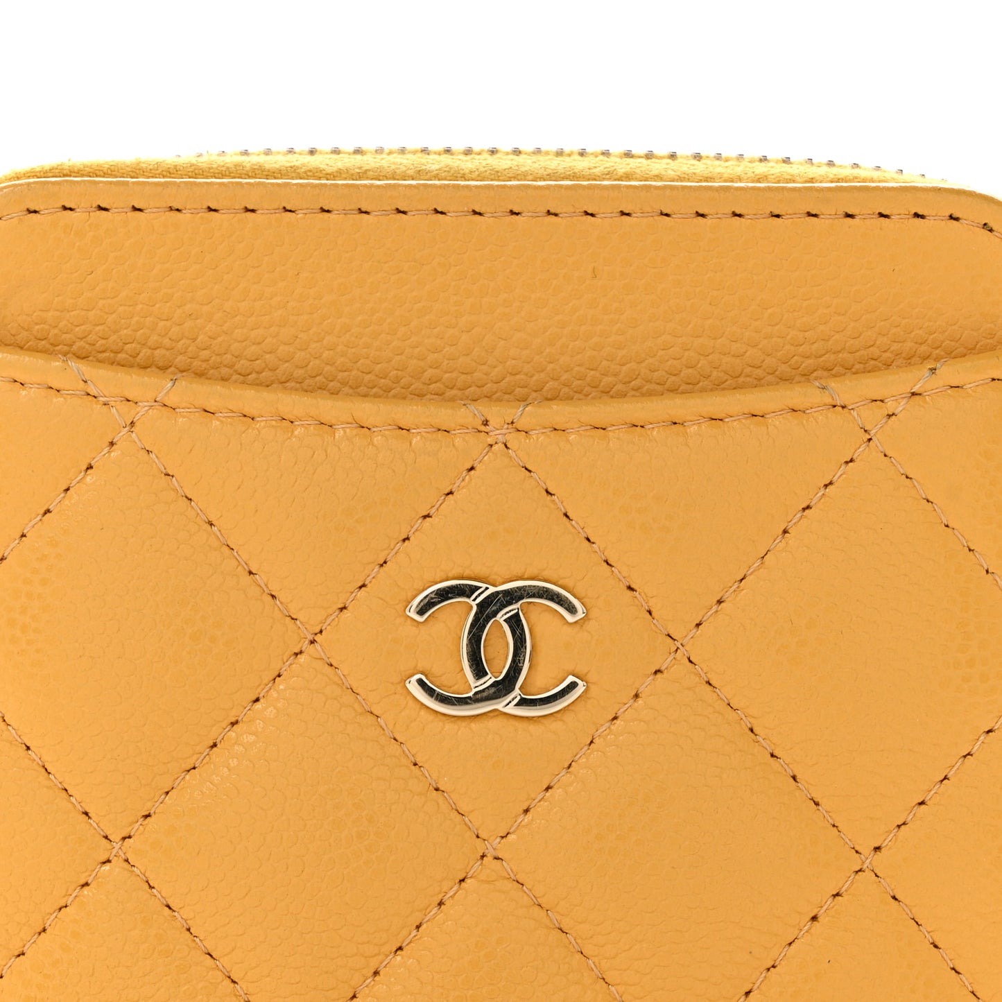 Caviar Quilted Zip Card Holder Wallet Yellow