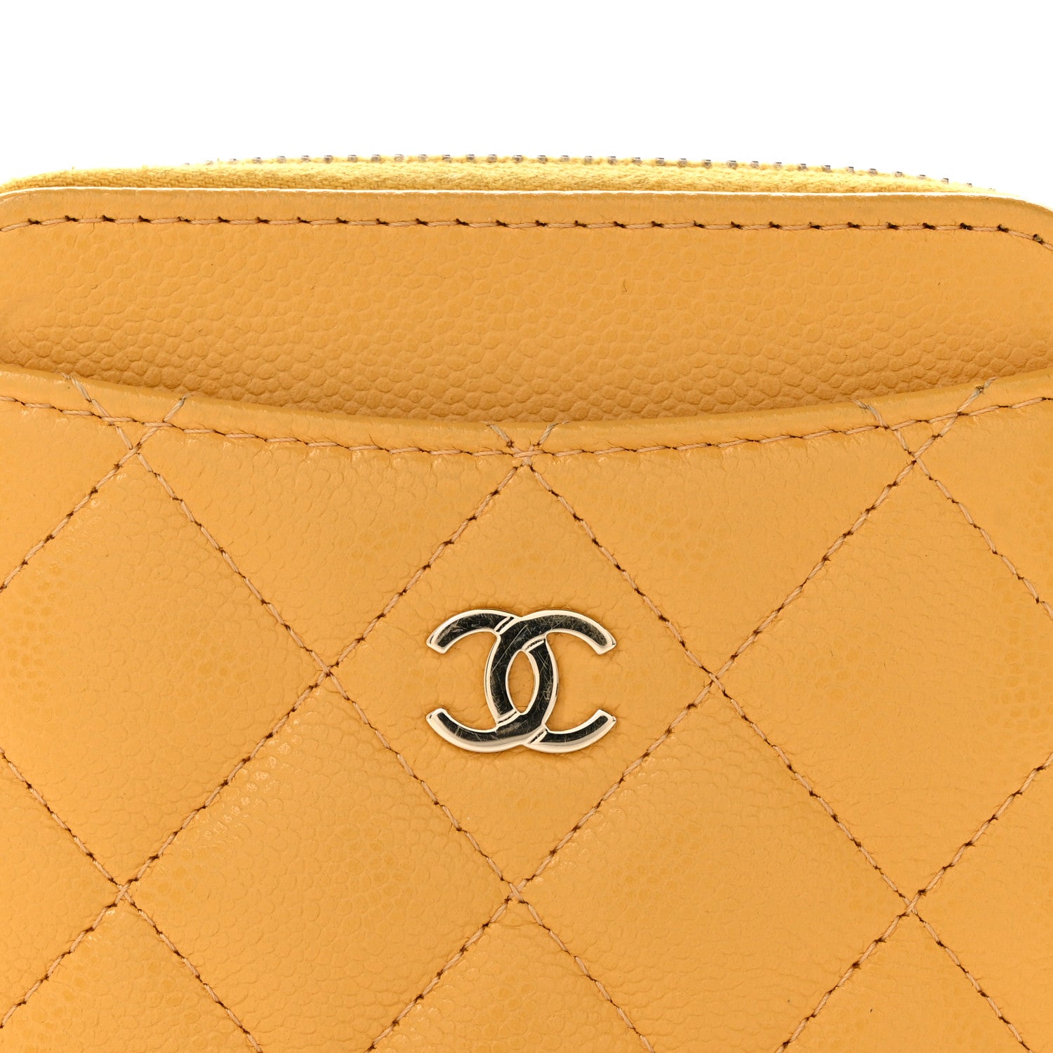 Chanel Caviar Quilted Zip Card Holder Wallet Yellow 10 of 11
