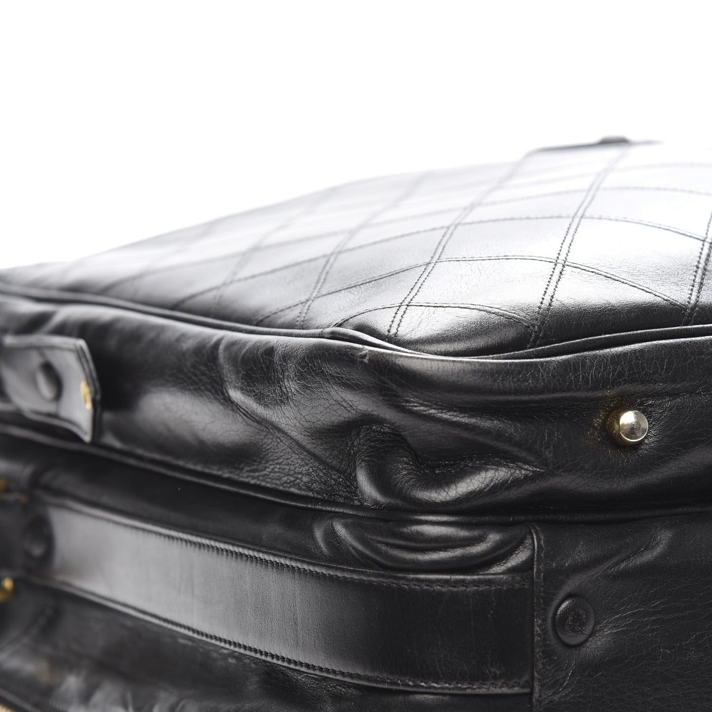 Lambskin Stitched Suitcase Travel Bag Black