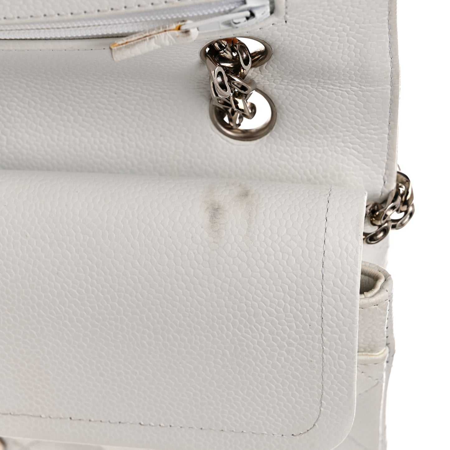 Caviar Quilted Medium Double Flap Bijoux Chain White