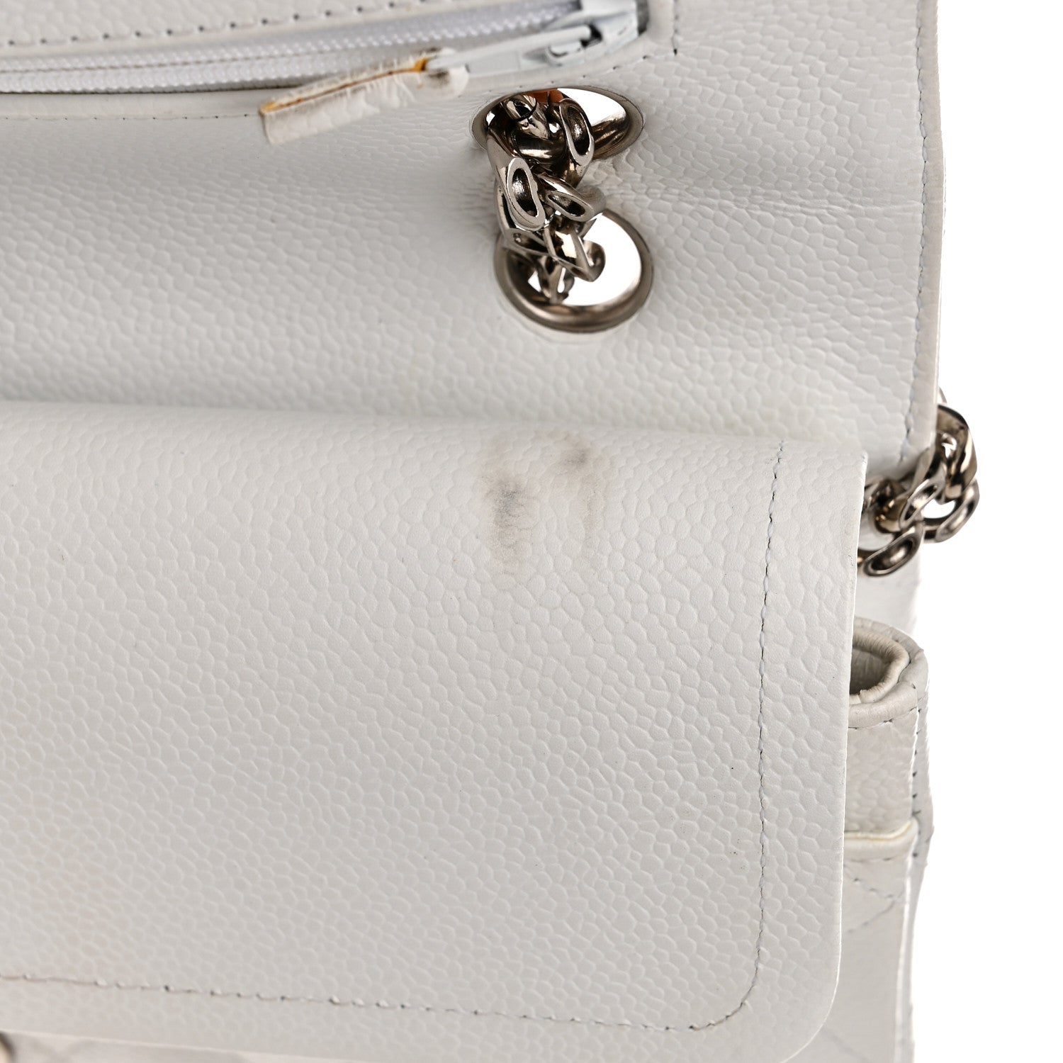 Chanel Caviar Quilted Medium Double Flap Bijoux Chain White 14 of 21