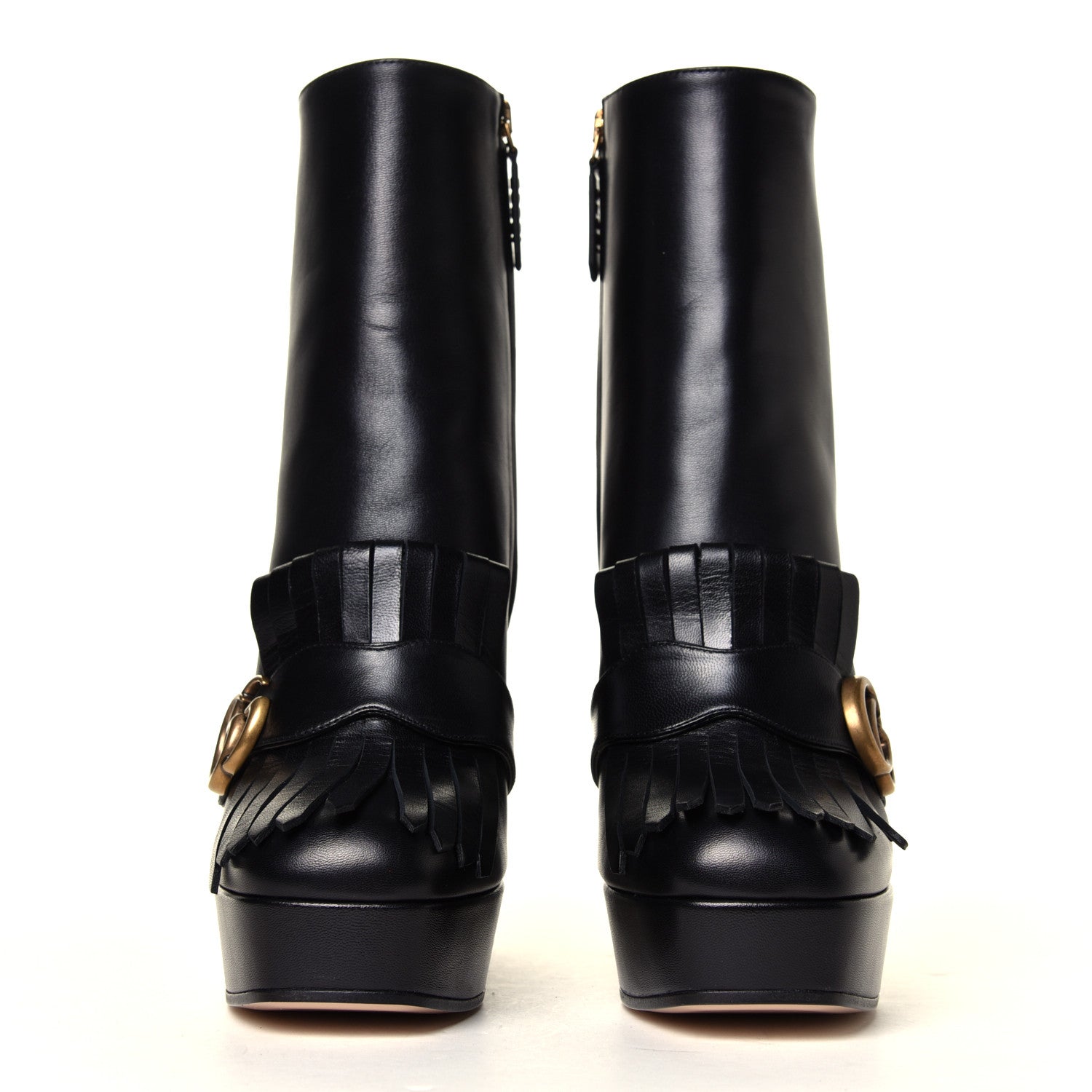 Gucci Malaga Kid GG Marmont Fringe Platform Ankle Boots 39 Black 4 of 5