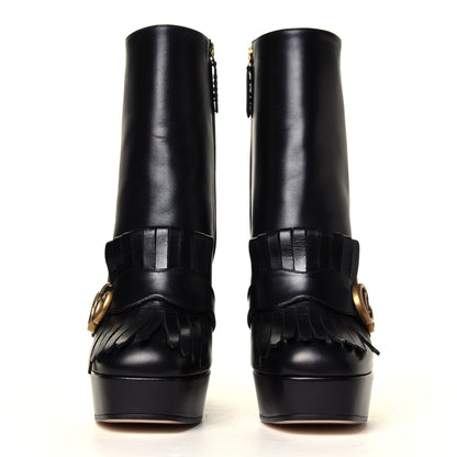 Gucci Malaga Kid GG Marmont Fringe Platform Ankle Boots 39 Black 4 of 5