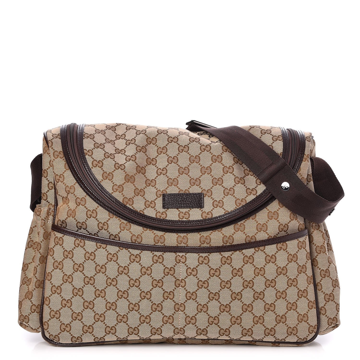 Gucci Monogram Natural Pigskin Large Diaper Bag Beige Ebony Cocoa Dark Chocolate 1 of 8